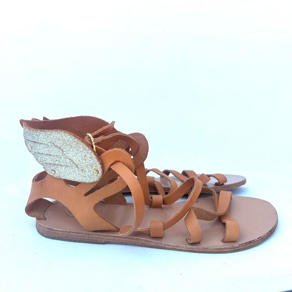 Ancient Greek Nephele Wing Leather Flats Sandals Gold Tan Platinum 41 Size 11 - Picture 3 of 12